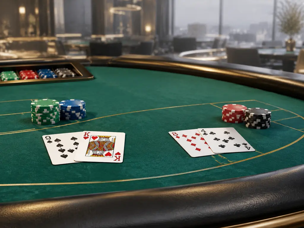 Kartu dan chip pada meja baccarat