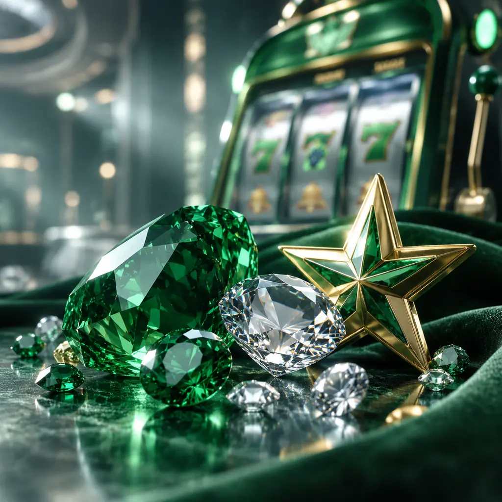 Permata berwarna dengan latar mesin slot kasino