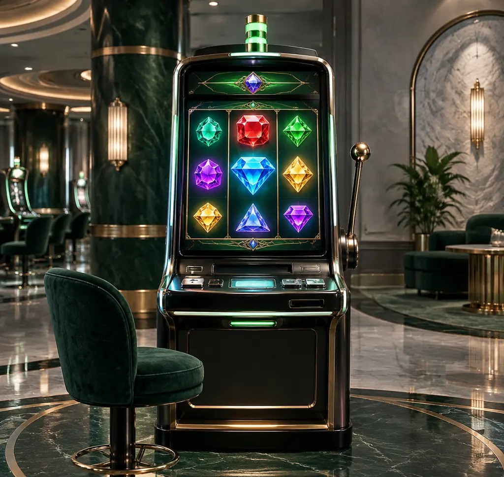 Mesin slot dengan motif permata di ruang kasino