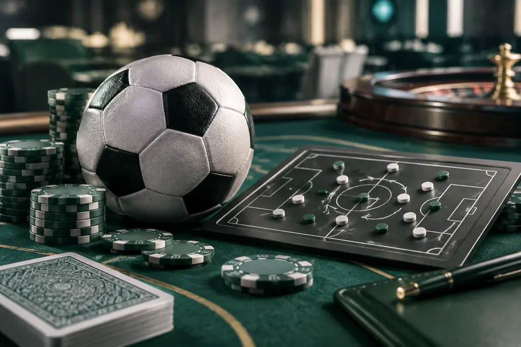 Bola sepak dan papan taktik di area kasino